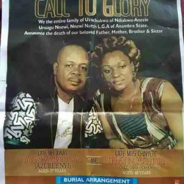 Wife dies of kidney failure, husband dies of cancer weeks later in Anambra state